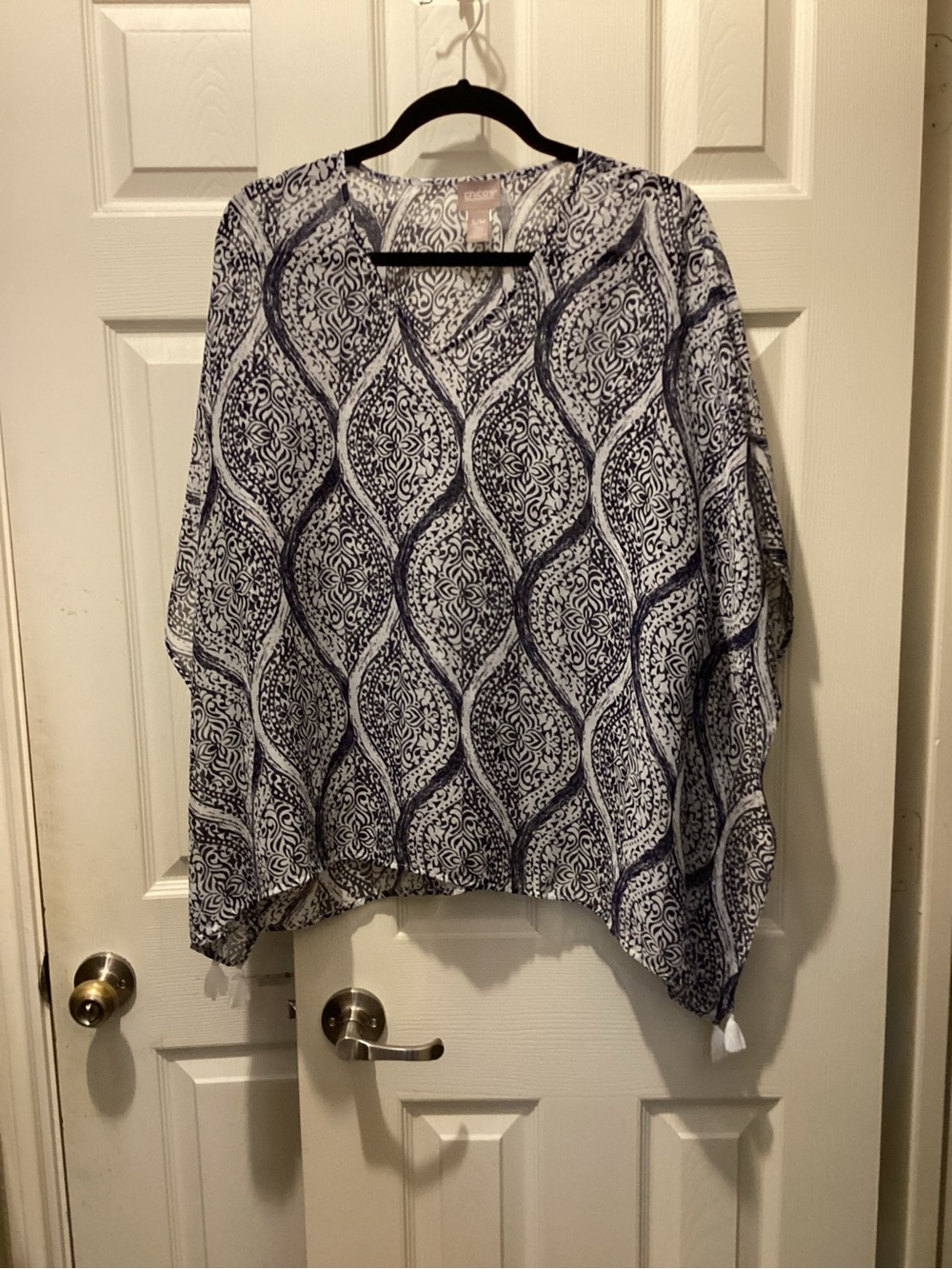 Chico's Navy and White Printed Top